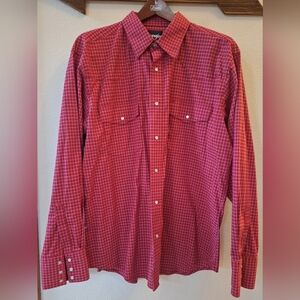 Wrangler Mens Red Plaid Pearl Snap Shirt Western Cowboy Rodeo XL